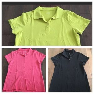 J.Crew Pique Polos Lot of 3 Black Lime Green Coral